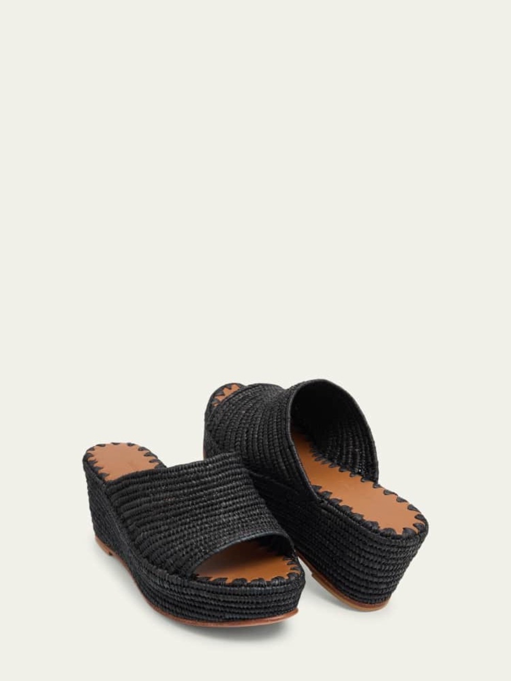 $350 Carrie Forbes Women's Black Karim Woven Raffia Wedge Slide Sandal Shoes 39